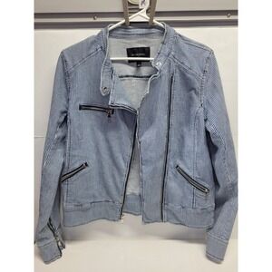 Vtg Banana Republic Women Blue Stripe Moto Jacket Size M Casual Layering Fashion